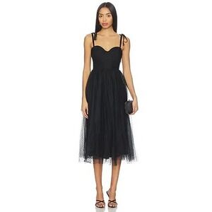 Free People Black Midi Tulle Dress with Tie Straps